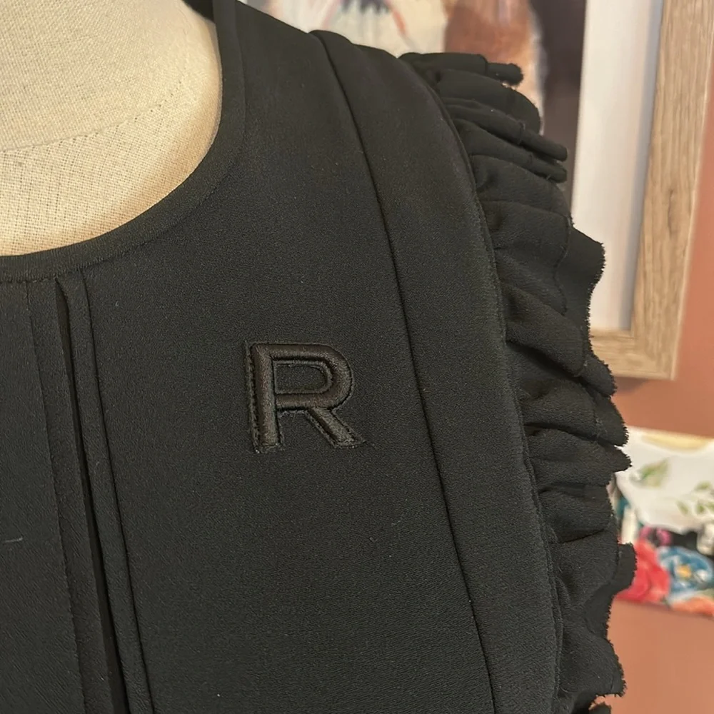 Rochas black ruffles detail fit & flare back zipper sleeveless 10 midi dress - Picture 5 of 16